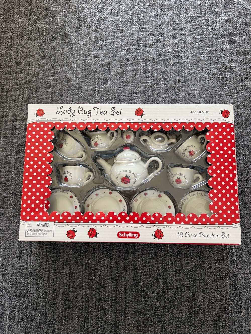 Schylling Lady Bug Porcelain Tea Set - Red and White